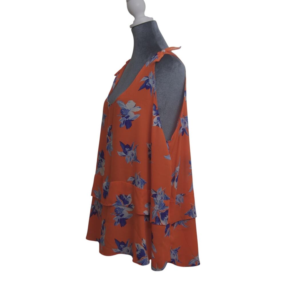 Ava & Viv Orange Blue Floral Layered Cami Sz 2X Tie Strap Top Bow Strap Feminine